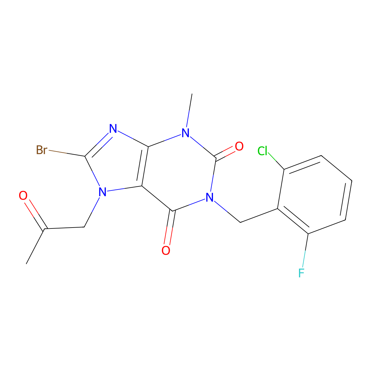 8-bromo-1-[(2-chloro-6-fluorophenyl)methyl]-3-methyl-7-(2-oxopropyl)-2,3,6,7-tetrahydro-1H-purine-2,6-dione molecular structure, CAS 1311935-29-1
