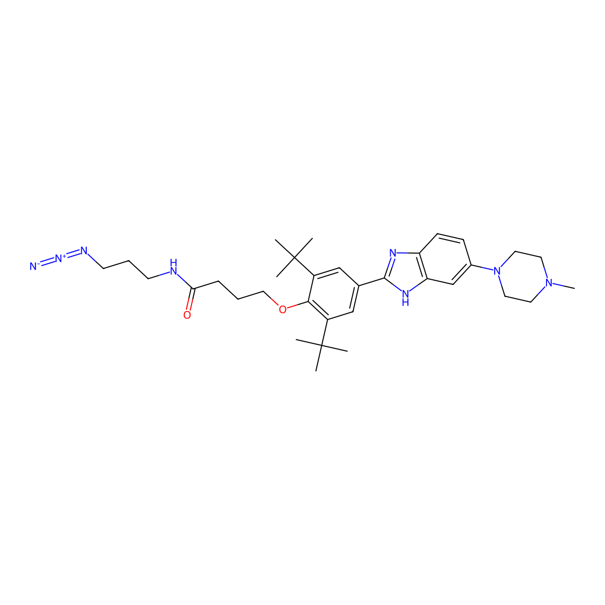 N-(3-Azidopropyl)-4-(2,6-di-tert-butyl-4-(6-(4-methylpiperazin-1-yl)-1H-benzo[d]imidazol-2-yl)phenoxy)butanamide molecular structure, CAS 1311982-88-3