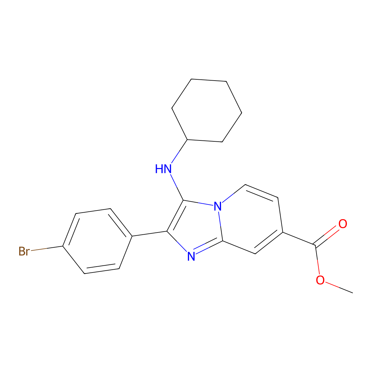 Methyl 2-(4-bromophenyl)-3-(cyclohexylamino)imidazo[1,2-a]pyridine-7-carboxylate molecular structure, CAS 1311991-89-5