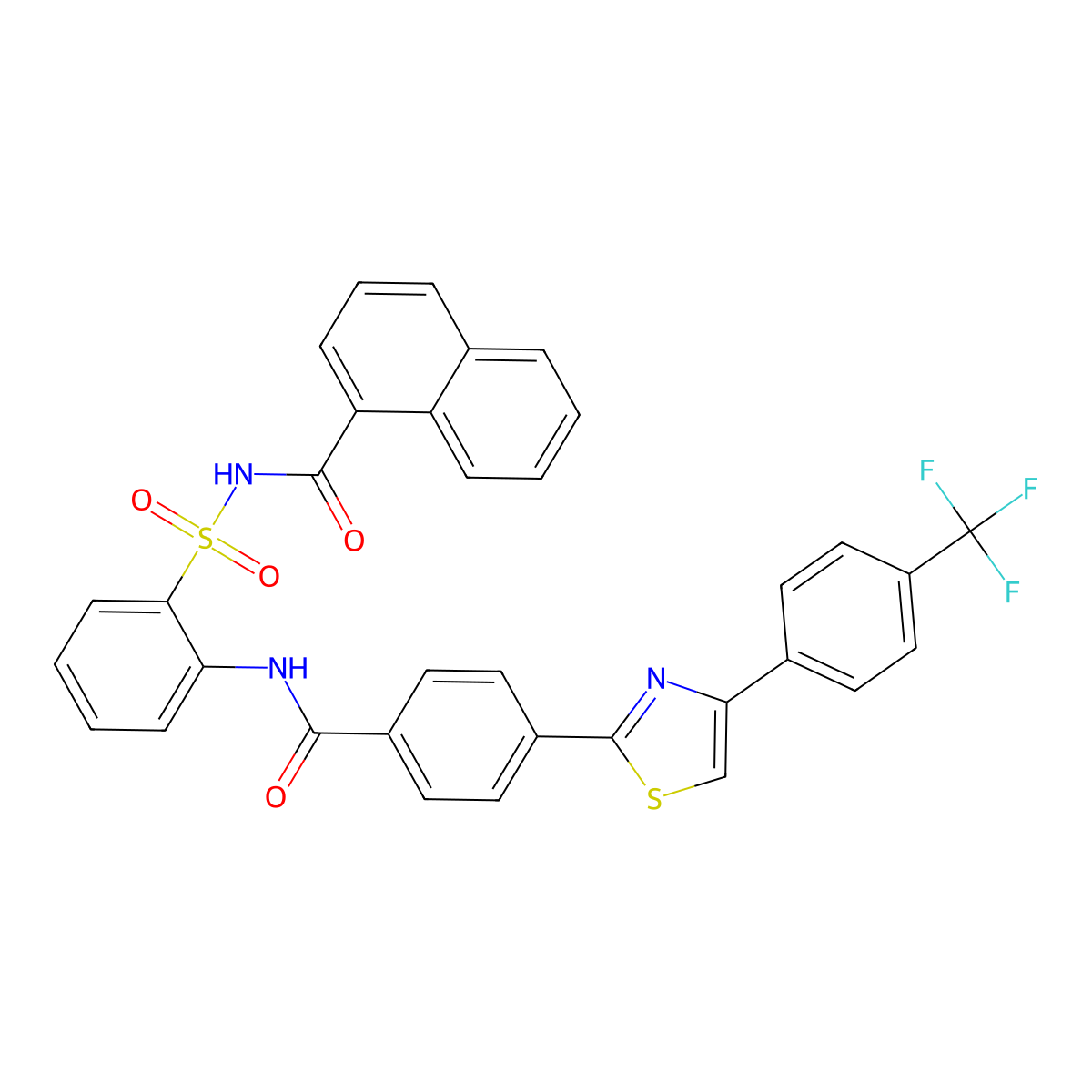 N-((2-(4-(4-(4-(Trifluoromethyl)phenyl)thiazol-2-yl)benzamido)phenyl)sulfonyl)-1-naphthamide molecular structure, CAS 1312008-05-1