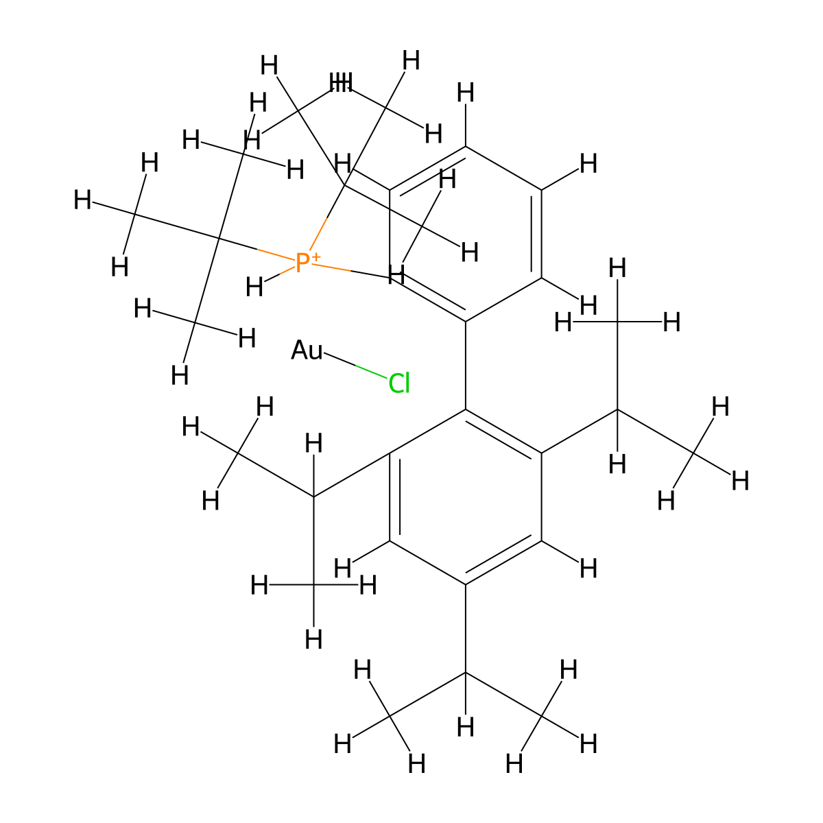 [Bis(1,1-dimethylethyl)[2',4',6'-tris(1-methylethyl)[1,1′-biphenyl]-2-yl]phosphine]chlorogold , tBuXPhos AuCl molecular structure, CAS 1312108-97-6