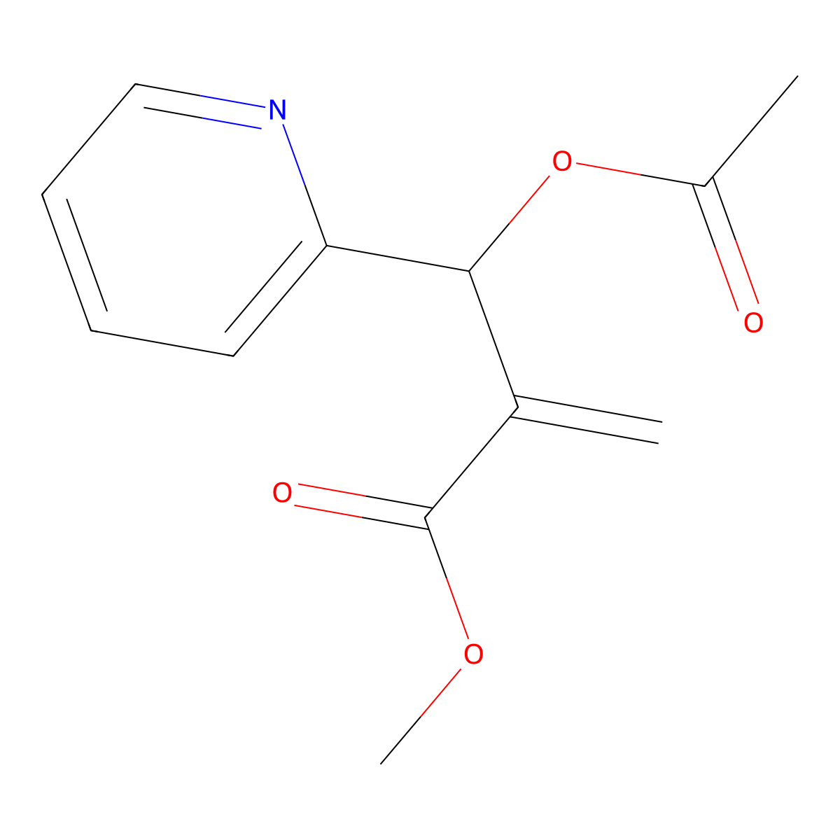 Methyl 2-[(acetyloxy)(pyridin-2-yl)methyl]prop-2-enoate molecular structure, CAS 131211-78-4