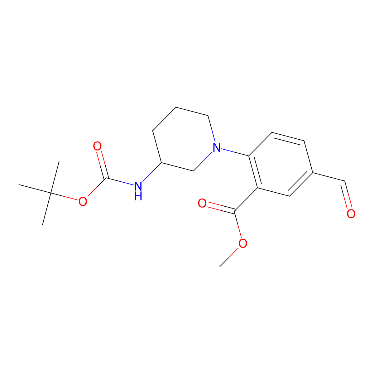 Methyl 2-(3-{[(tert-butoxy)carbonyl]amino}piperidin-1-yl)-5-formylbenzoate molecular structure, CAS 1312118-12-9