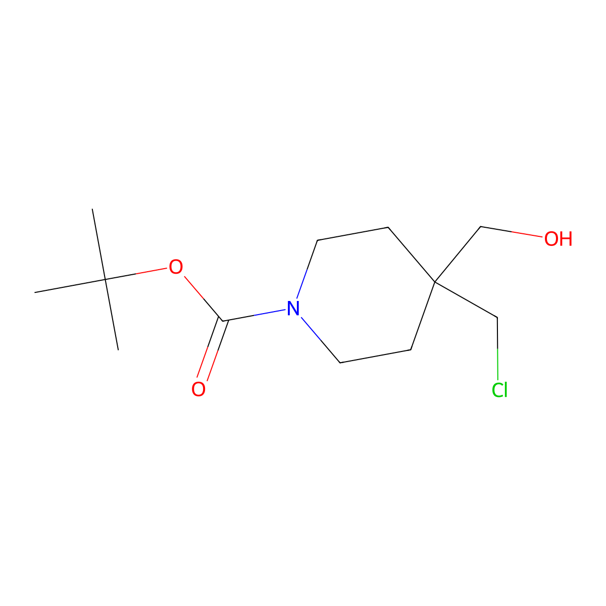 Tert-butyl 4-(chloromethyl)-4-(hydroxymethyl)piperidine-1-carboxylate molecular structure, CAS 1312131-45-5