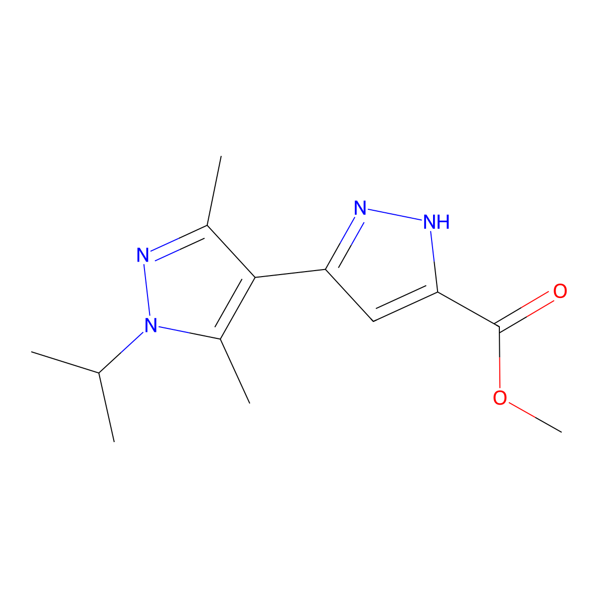 methyl 3',5'-dimethyl-1'-(propan-2-yl)-1H,1'H-3,4'-bipyrazole-5-carboxylate molecular structure, CAS 1312164-23-0