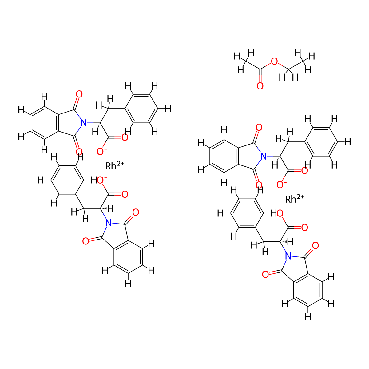 Rhodium(2+) (2S)-2-(1,3-dioxo-1,3-dihydro-2H-isoindol-2-yl)-3-phenylpropanoate--ethyl acetate (2/4/1) molecular structure, CAS 131219-55-1