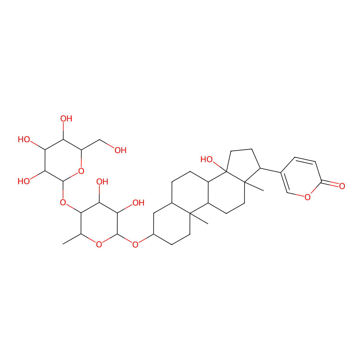 5-[(3S,10S,13R,14S,17R)-3-[(2R,3R,4S,5R,6S)-3,4-Dihydroxy-6-methyl-5-[(2S,3R,4S,5S,6R)-3,4,5-trihydroxy-6-(hydroxymethyl)oxan-2-yl]oxyoxan-2-yl]oxy-14-hydroxy-10,13-dimethyl-1,2,3,4,5,6,7,8,9,11,12,15,16,17-tetradecahydrocyclopenta[a]phenanthren-17-yl]pyran-2-one molecular structure, CAS 131221-53-9
