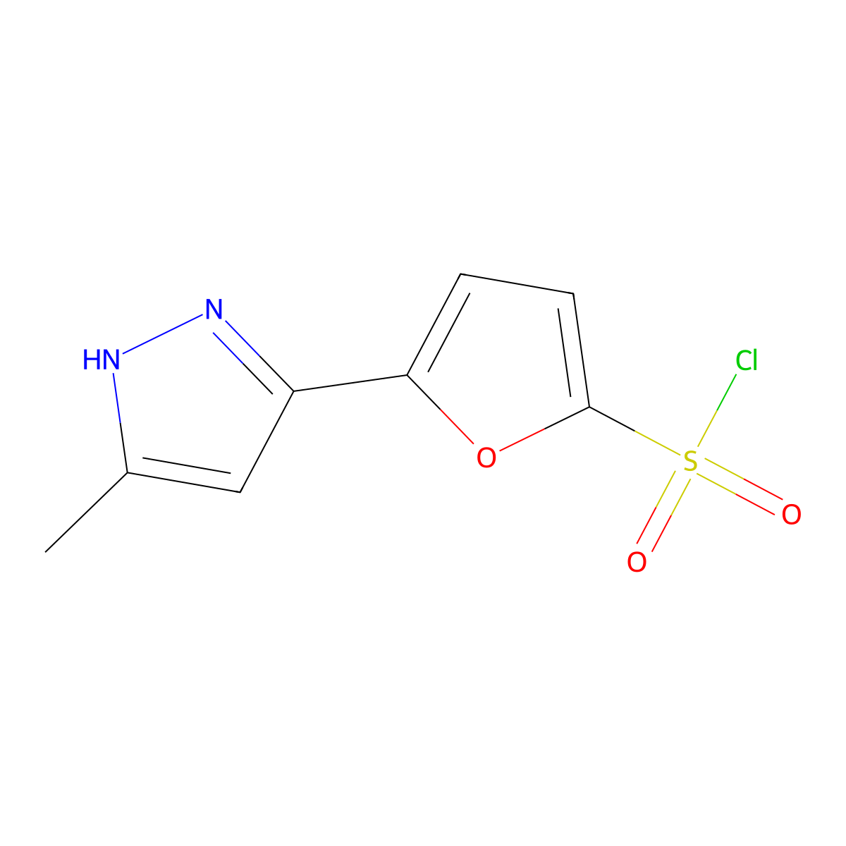 5-(3-methyl-1H-pyrazol-5-yl)furan-2-sulfonyl chloride molecular structure, CAS 1312210-99-3