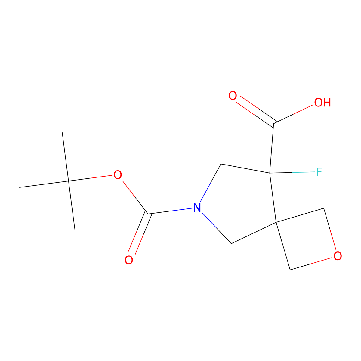 6-((Tert-butoxy)carbonyl)-8-fluoro-2-oxa-6-azaspiro(3.4)octane-8-carboxylic acid molecular structure, CAS 1312411-21-4
