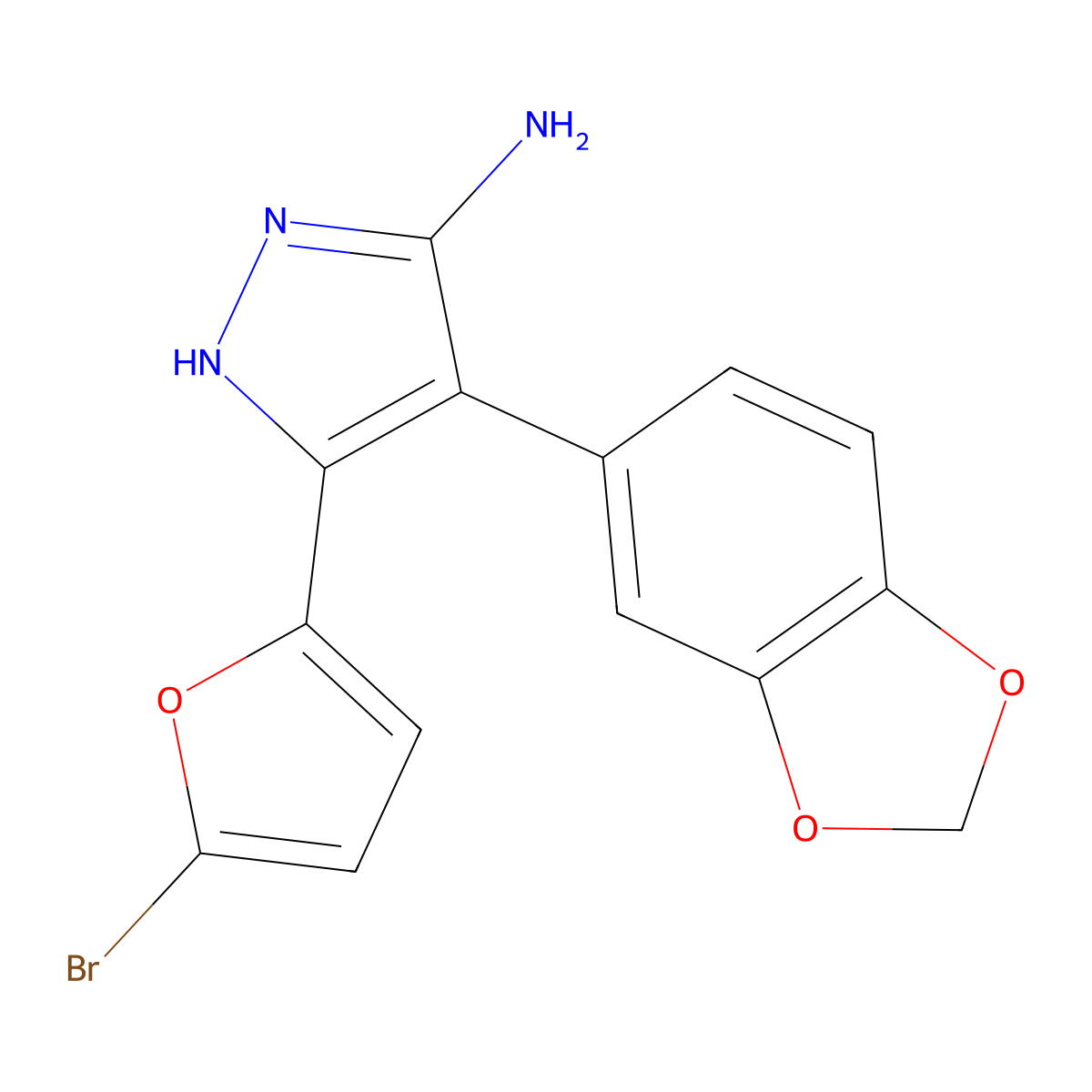 4-(2H-1,3-benzodioxol-5-yl)-3-(5-bromofuran-2-yl)-1H-pyrazol-5-amine molecular structure, CAS 1312440-51-9