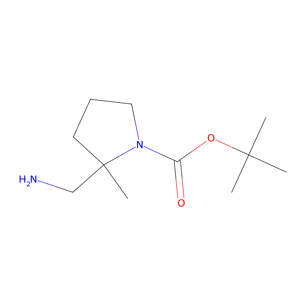 Tert-butyl 2-(aminomethyl)-2-methylpyrrolidine-1-carboxylate molecular structure, CAS 1312454-79-7