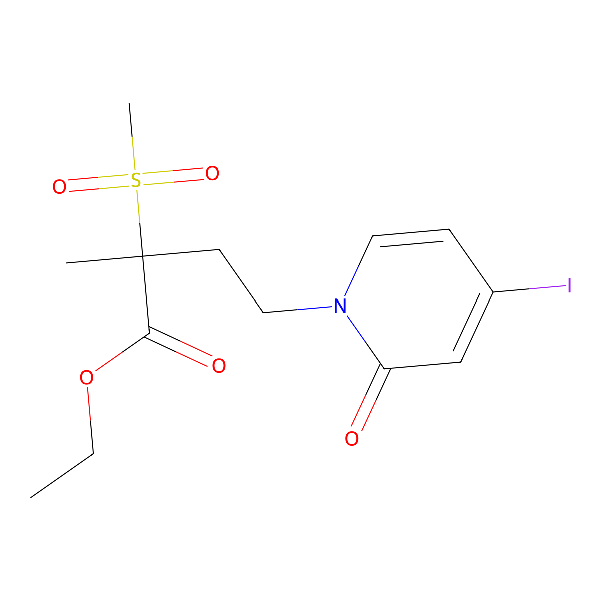 Ethyl 4-(4-iodo-2-oxo-1,2-dihydropyridin-1-yl)-2-methanesulfonyl-2-methylbutanoate molecular structure, CAS 1312478-55-9