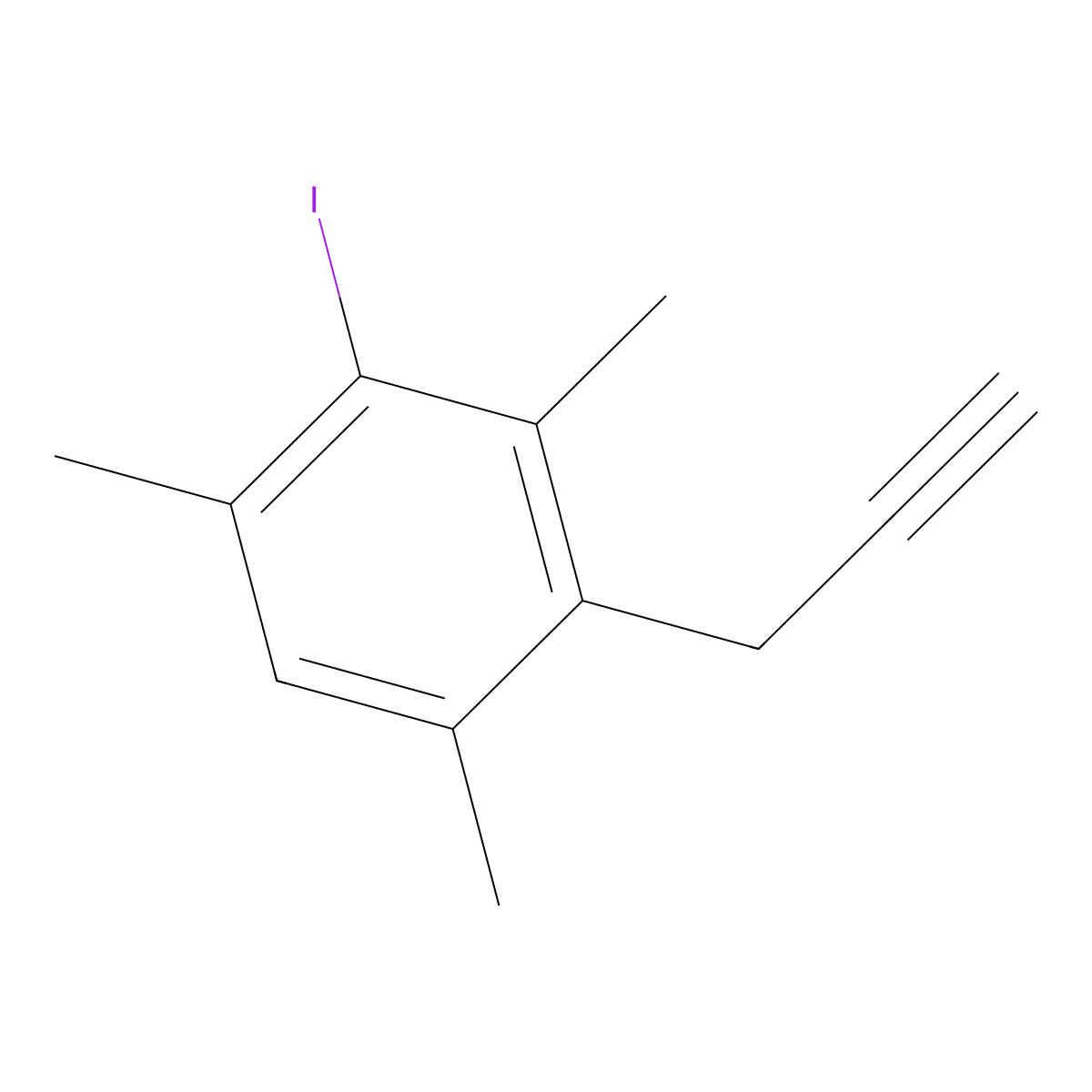 2-Iodo-1,3,5-trimethyl-4-(prop-2-yn-1-yl)benzene molecular structure, CAS 131251-57-5