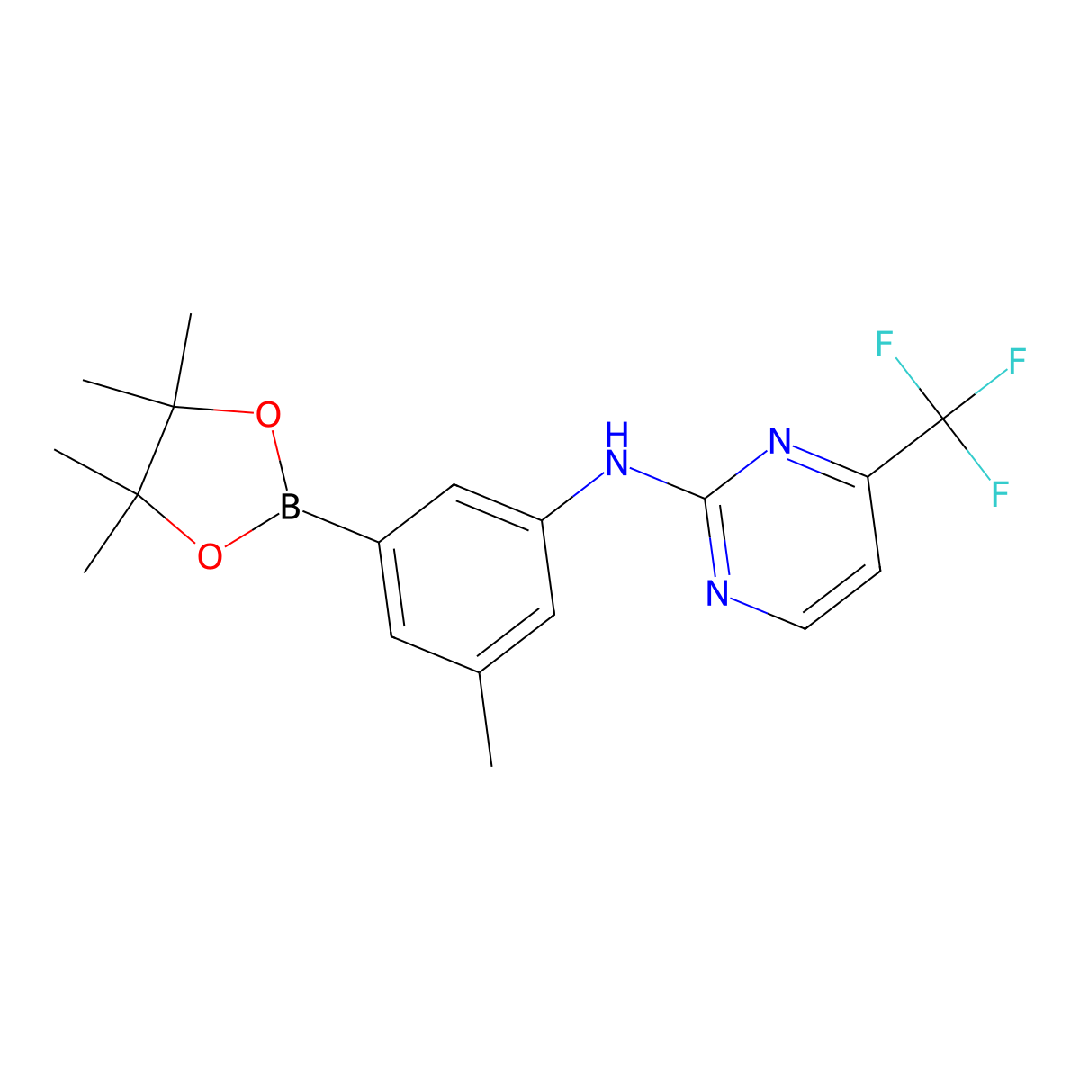 N-(3-methyl-5-(4,4,5,5-tetramethyl-1,3,2-dioxaborolan-2-yl)phenyl)-4-(trifluoromethyl)pyrimidin-2-amine molecular structure, CAS 1312535-00-4