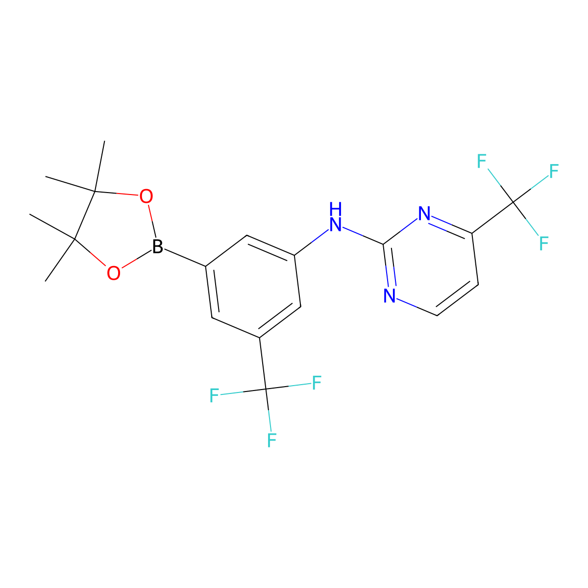 N-(3-(4,4,5,5-Tetramethyl-1,3,2-dioxaborolan-2-yl)-5-(trifluoromethyl)phenyl)-4-(trifluoromethyl)pyrimidin-2-amine molecular structure, CAS 1312535-12-8