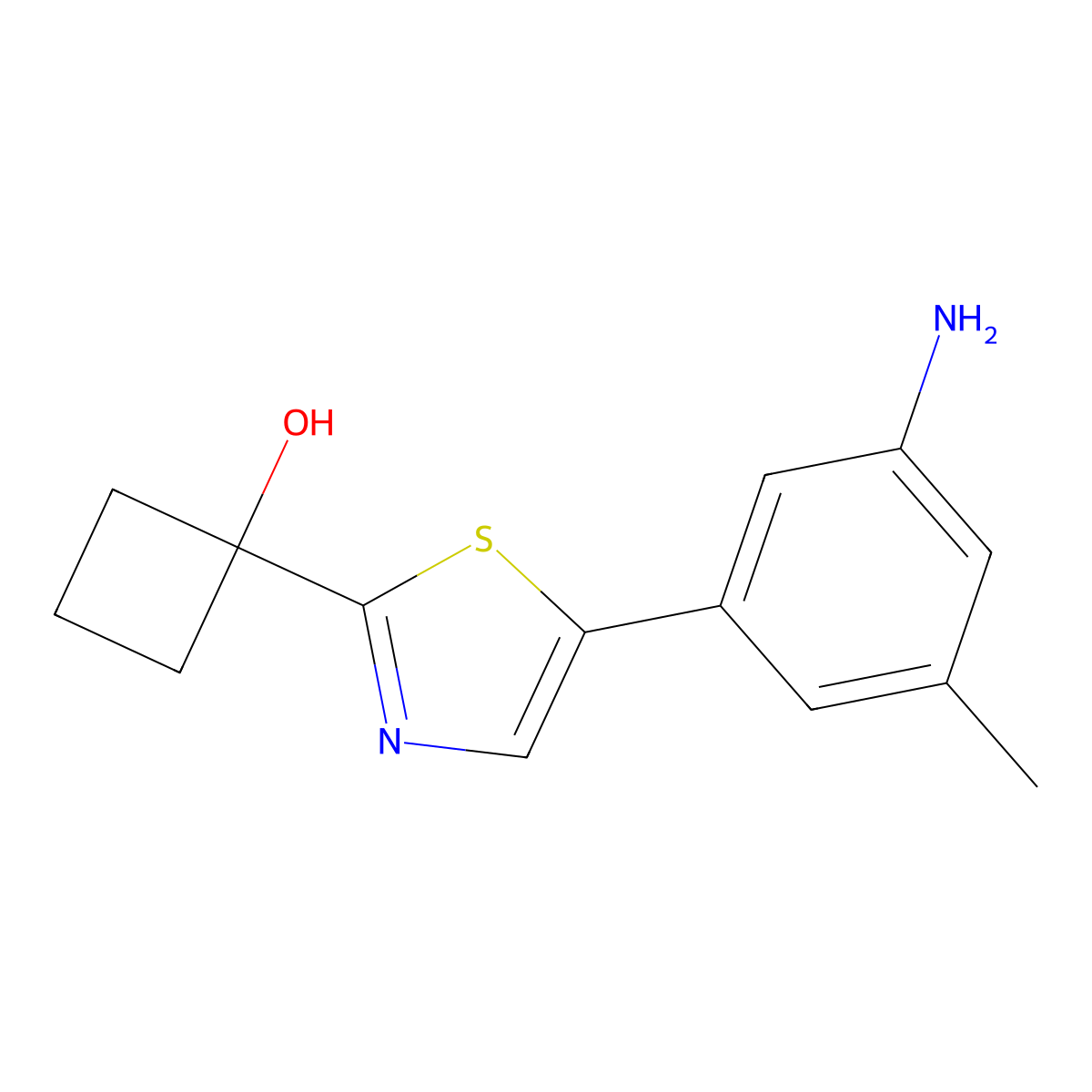1-[5-(3-Amino-5-methylphenyl)-1,3-thiazol-2-yl]cyclobutanol molecular structure, CAS 1312535-17-3