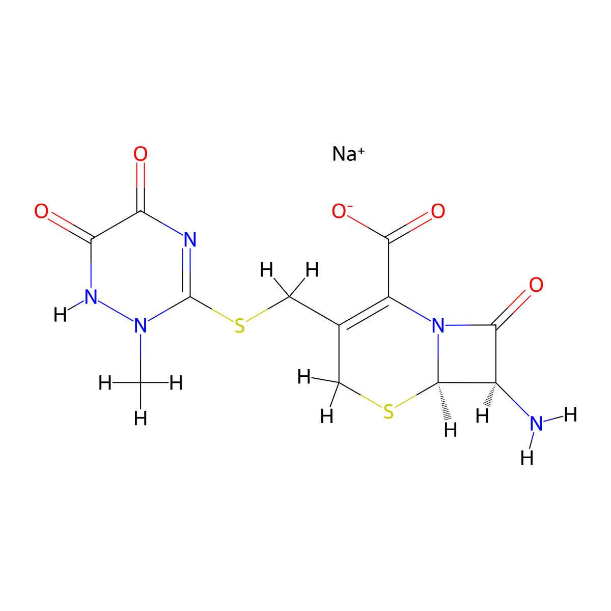 Sodium (6R,7R)-7-amino-3-(((6-hydroxy-2-methyl-5-oxo-2,5-dihydro-1,2,4-triazin-3-yl)thio)methyl)-8-oxo-5-thia-1-azabicyclo[4.2.0]oct-2-ene-2-carboxylate molecular structure, CAS 131257-07-3