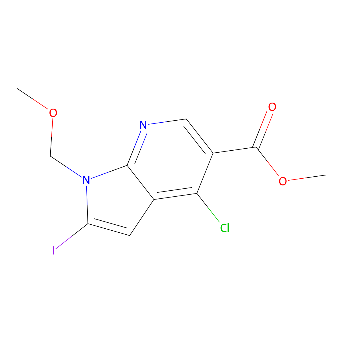 Methyl 4-chloro-2-iodo-1-(methoxymethyl)-1H-pyrrolo[2,3-b]pyridine-5-carboxylate molecular structure, CAS 1312581-07-9