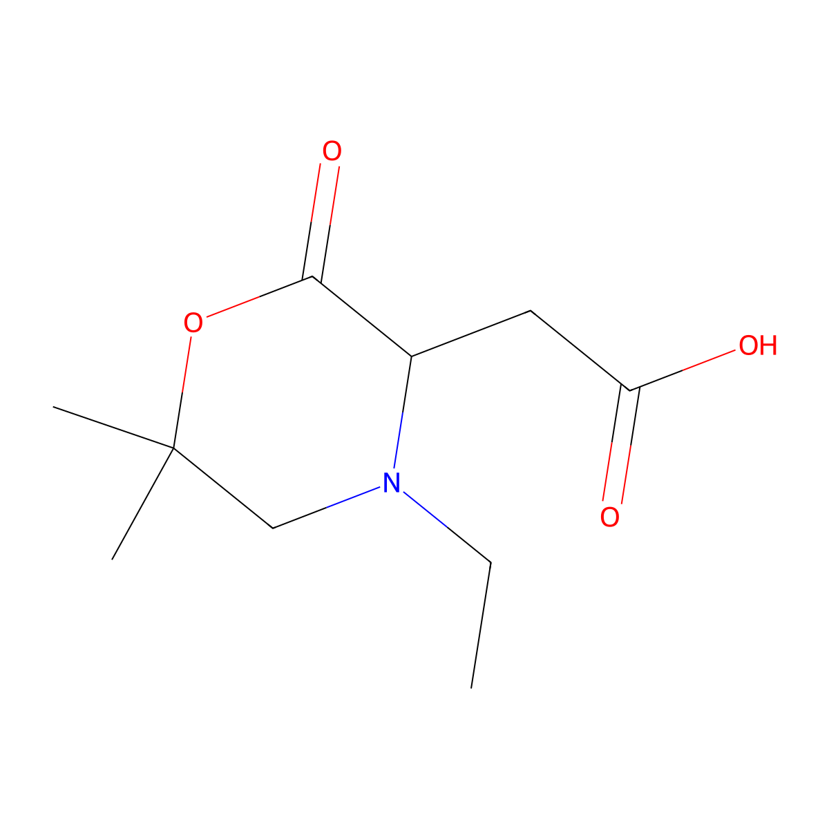 2-(4-Ethyl-6,6-dimethyl-2-oxomorpholin-3-yl)acetic acid molecular structure, CAS 1312608-17-5