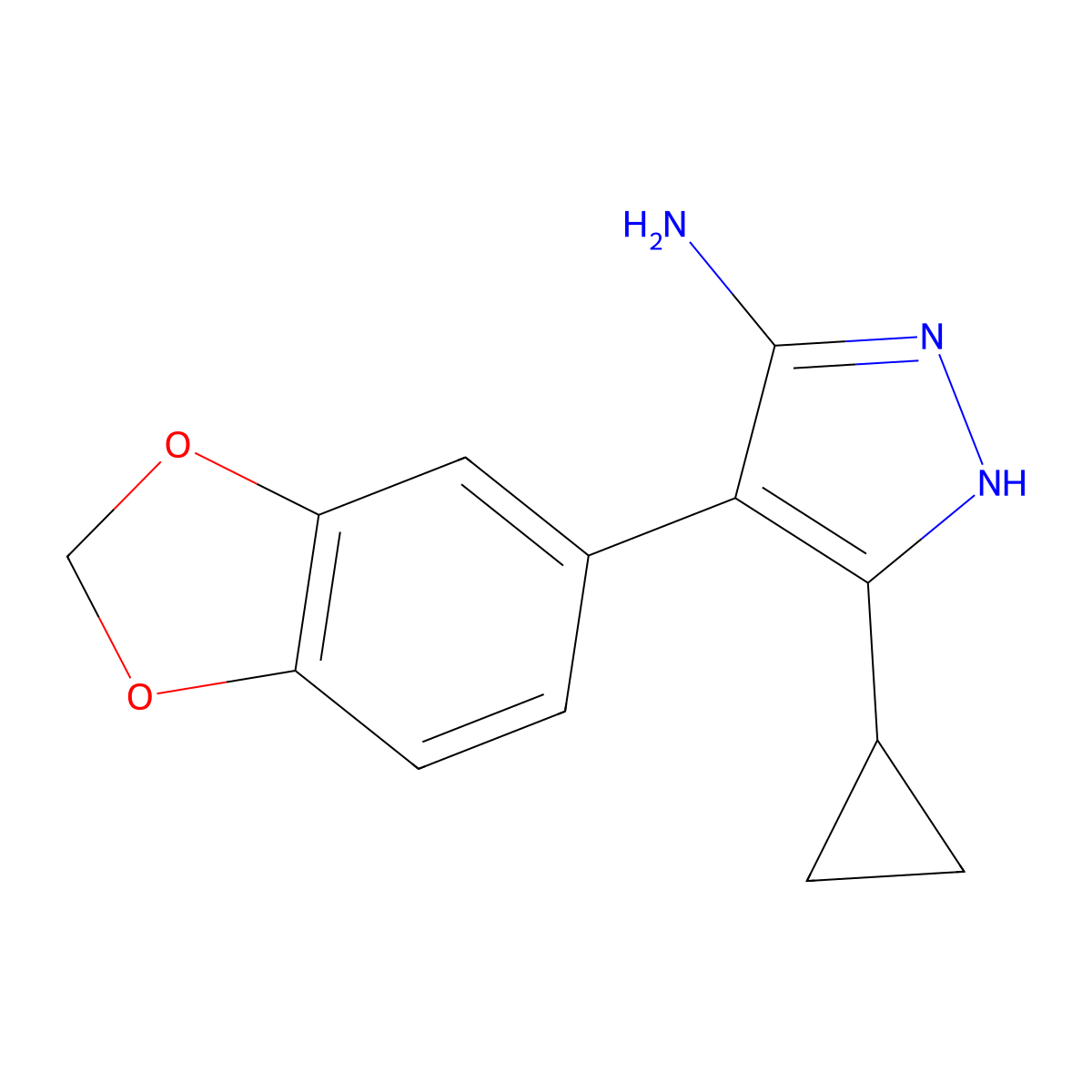 4-(2H-1,3-benzodioxol-5-yl)-3-cyclopropyl-1H-pyrazol-5-amine molecular structure, CAS 1312617-86-9