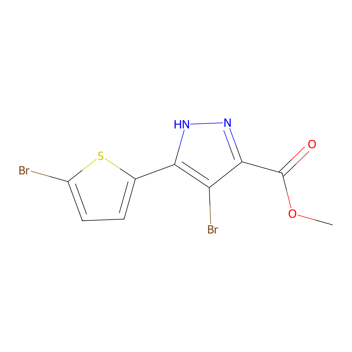 methyl 4-bromo-3-(5-bromo-2-thienyl)-1H-pyrazole-5-carboxylate molecular structure, CAS 1312683-39-8