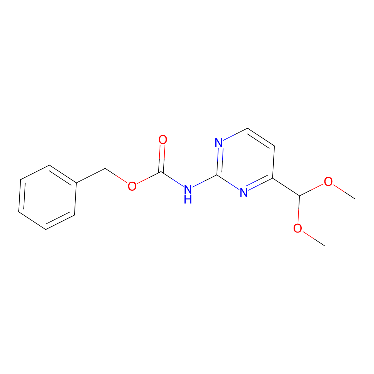 Benzyl (4-(dimethoxymethyl)pyrimidin-2-yl)carbamate molecular structure, CAS 1312764-25-2