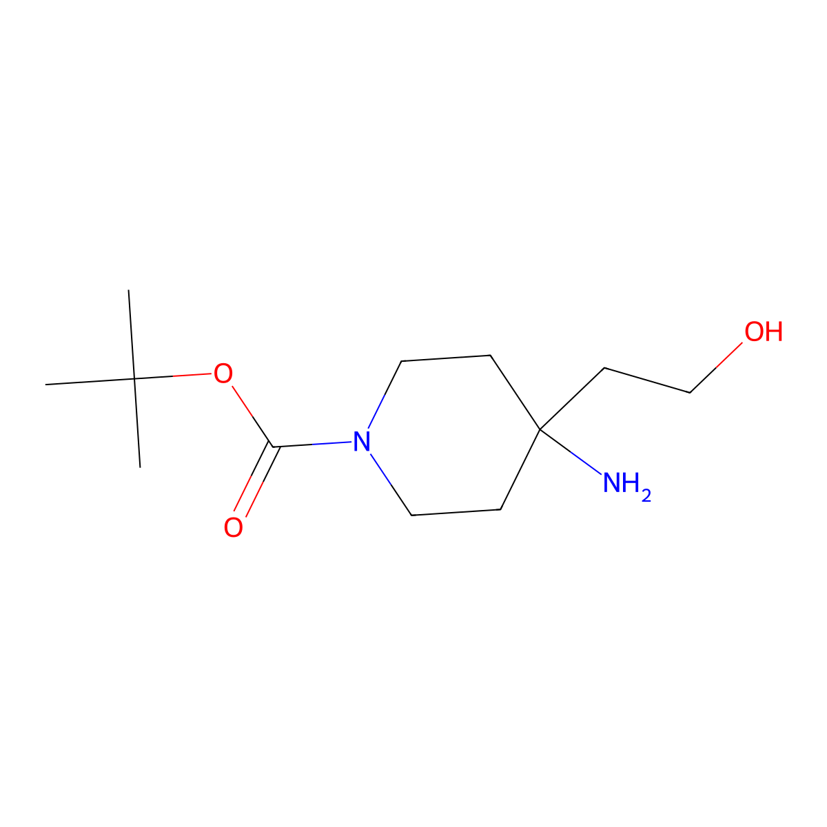 Tert-butyl 4-amino-4-(2-hydroxyethyl)piperidine-1-carboxylate molecular structure, CAS 1312784-58-9