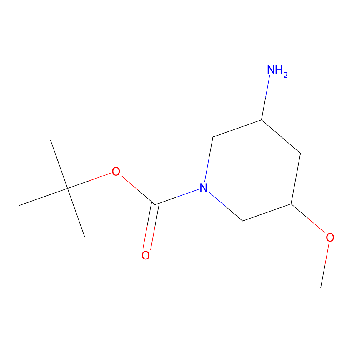 1-Piperidinecarboxylic acid, 3-amino-5-methoxy-, 1,1-dimethylethyl ester, (3S,5S)- molecular structure, CAS 1312810-23-3