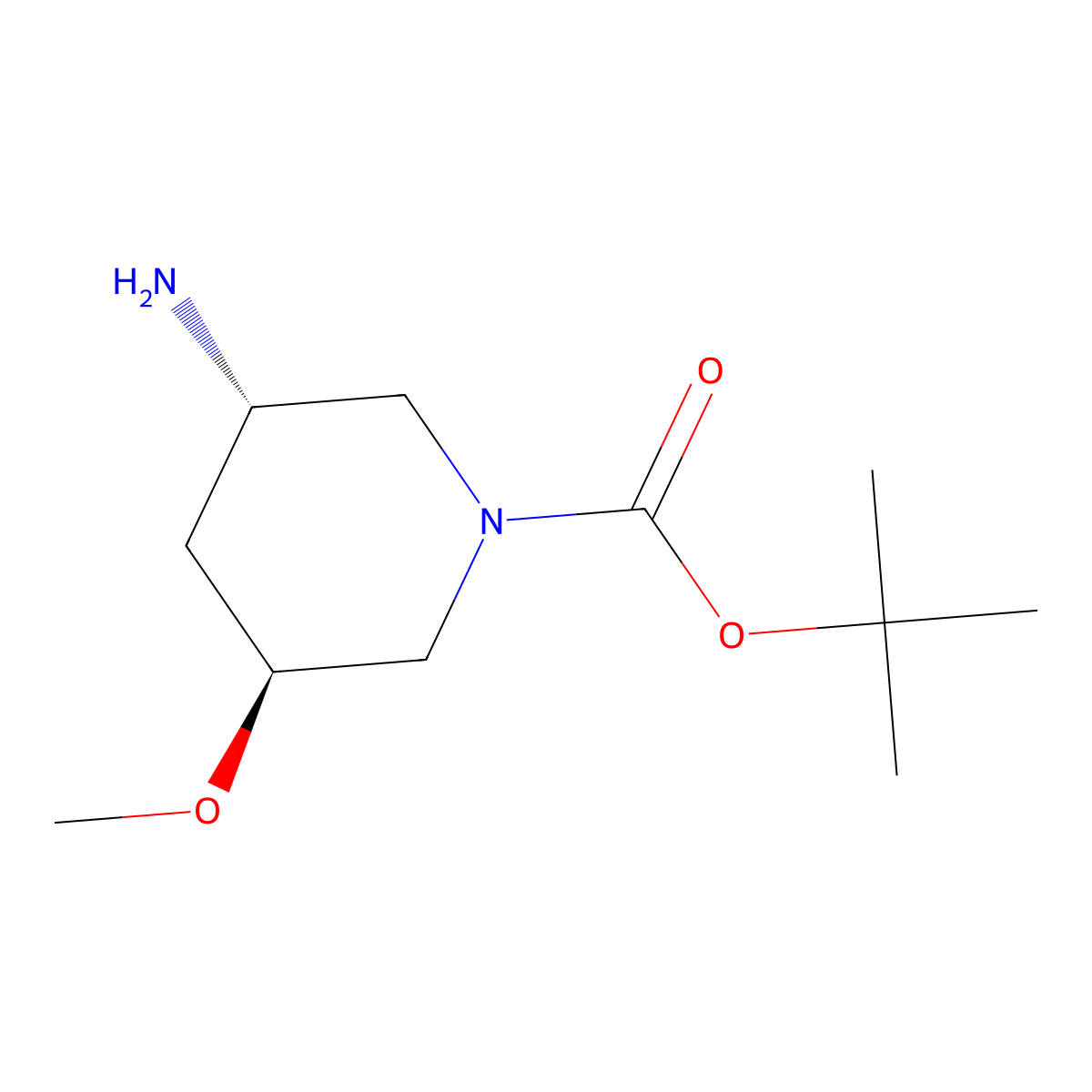 1-Piperidinecarboxylic acid, 3-amino-5-methoxy-, 1,1-dimethylethyl ester, (3S,5S)- molecular structure, CAS 1312810-23-3