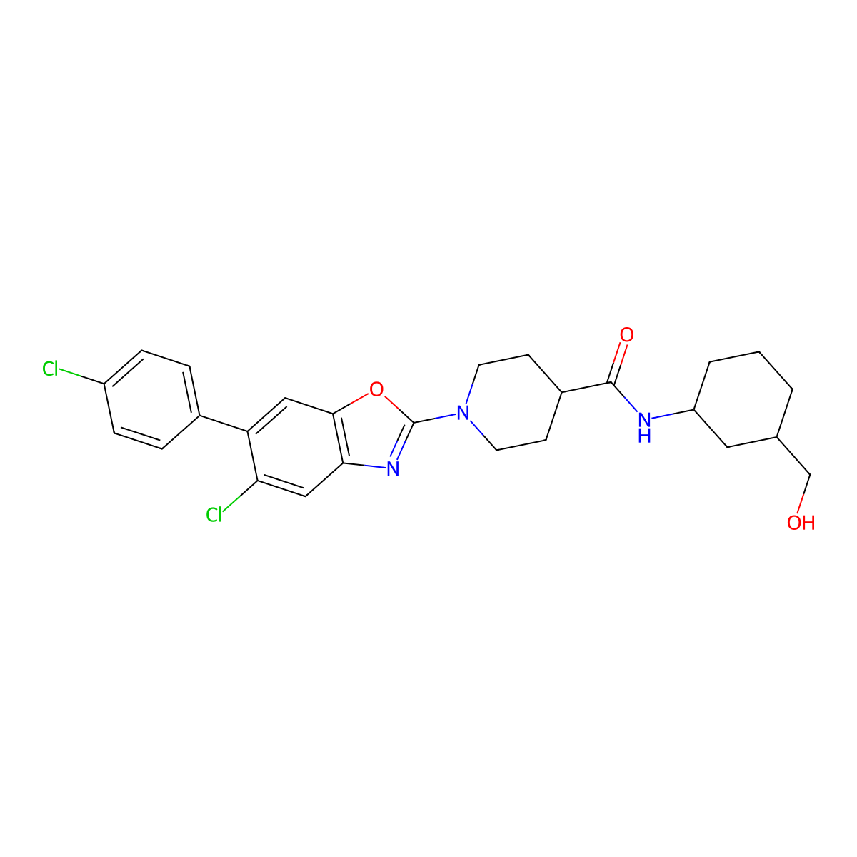 1-[5-Chloro-6-(4-chlorophenyl)-1,3-benzoxazol-2-YL]-N-[(1S,3S)-3-(hydroxymethyl)cyclohexyl]piperidine-4-carboxamide molecular structure, CAS 1312815-93-2