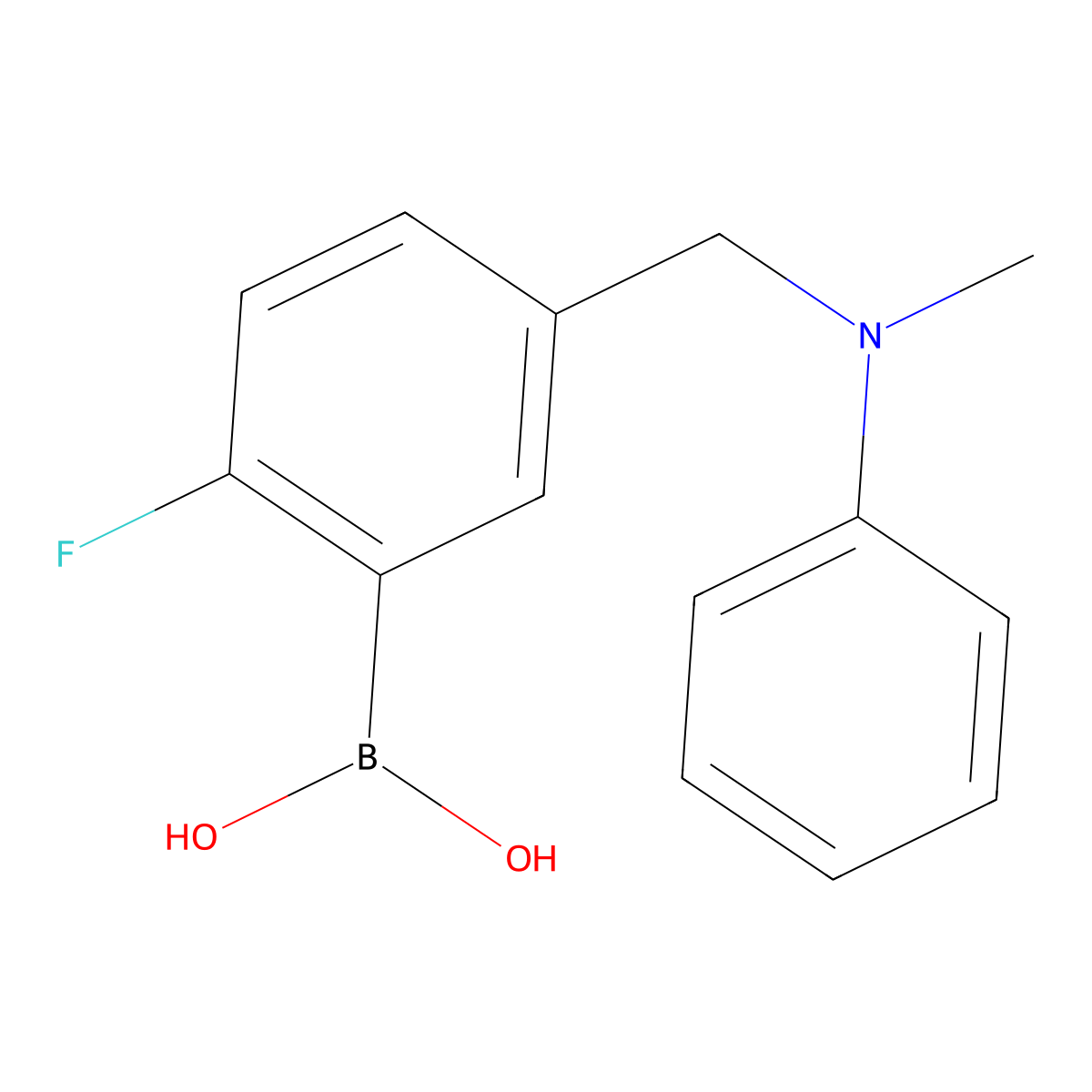 (2-Fluoro-5-((methyl(phenyl)amino)methyl)phenyl)boronic acid molecular structure, CAS 1312922-65-8