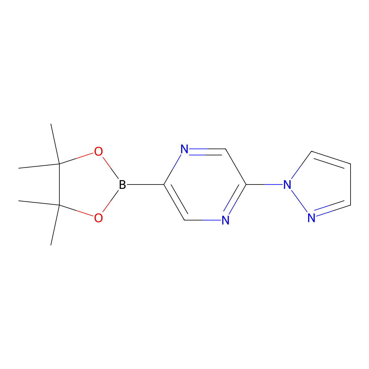 2-(1H-Pyrazol-1-YL)-5-(4,4,5,5-tetramethyl-1,3,2-dioxaborolan-2-YL)pyrazine molecular structure, CAS 1312942-18-9