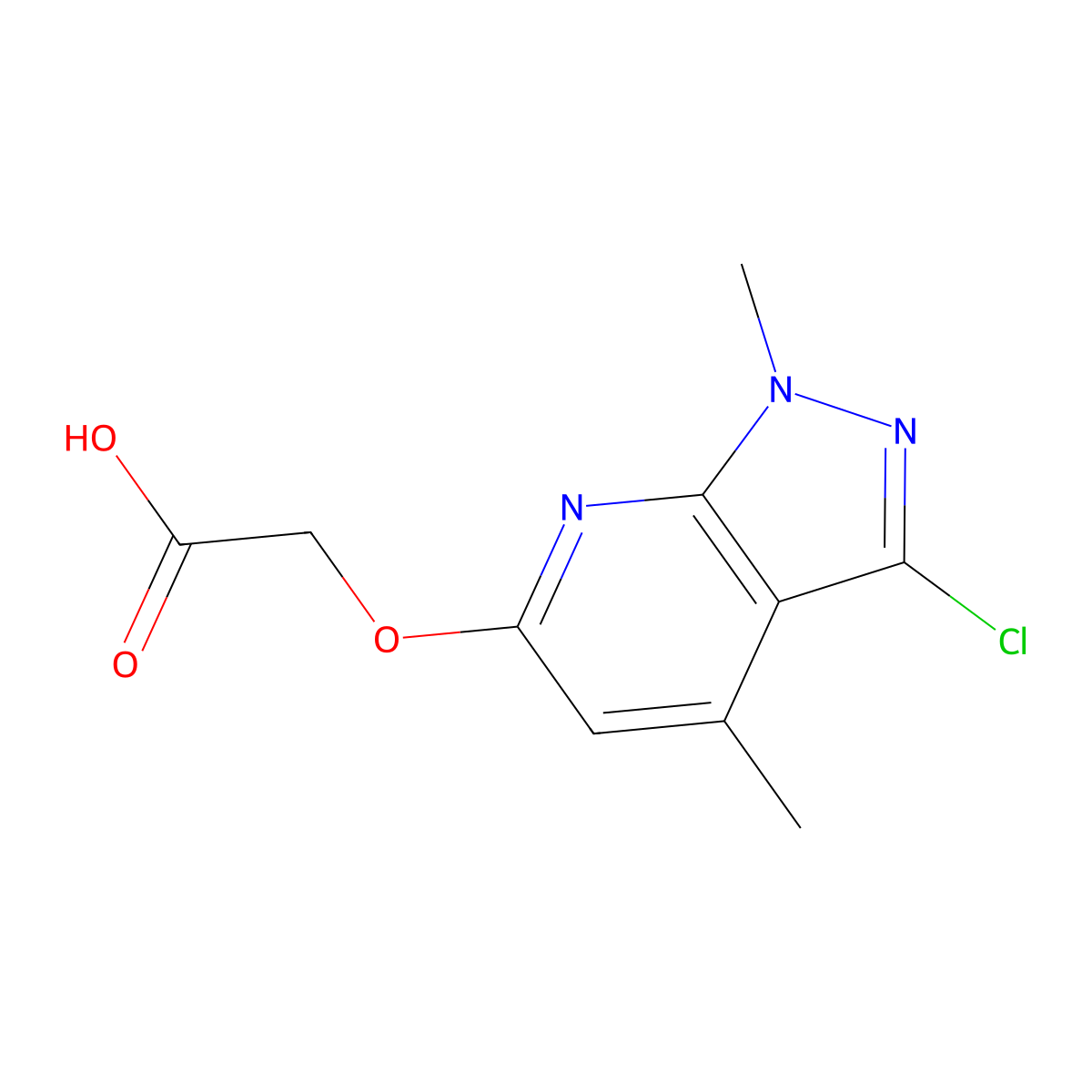 2-((3-chloro-1,4-dimethyl-1H-pyrazolo[3,4-b]pyridin-6-yl)oxy)acetic acid molecular structure, CAS 1312949-25-9