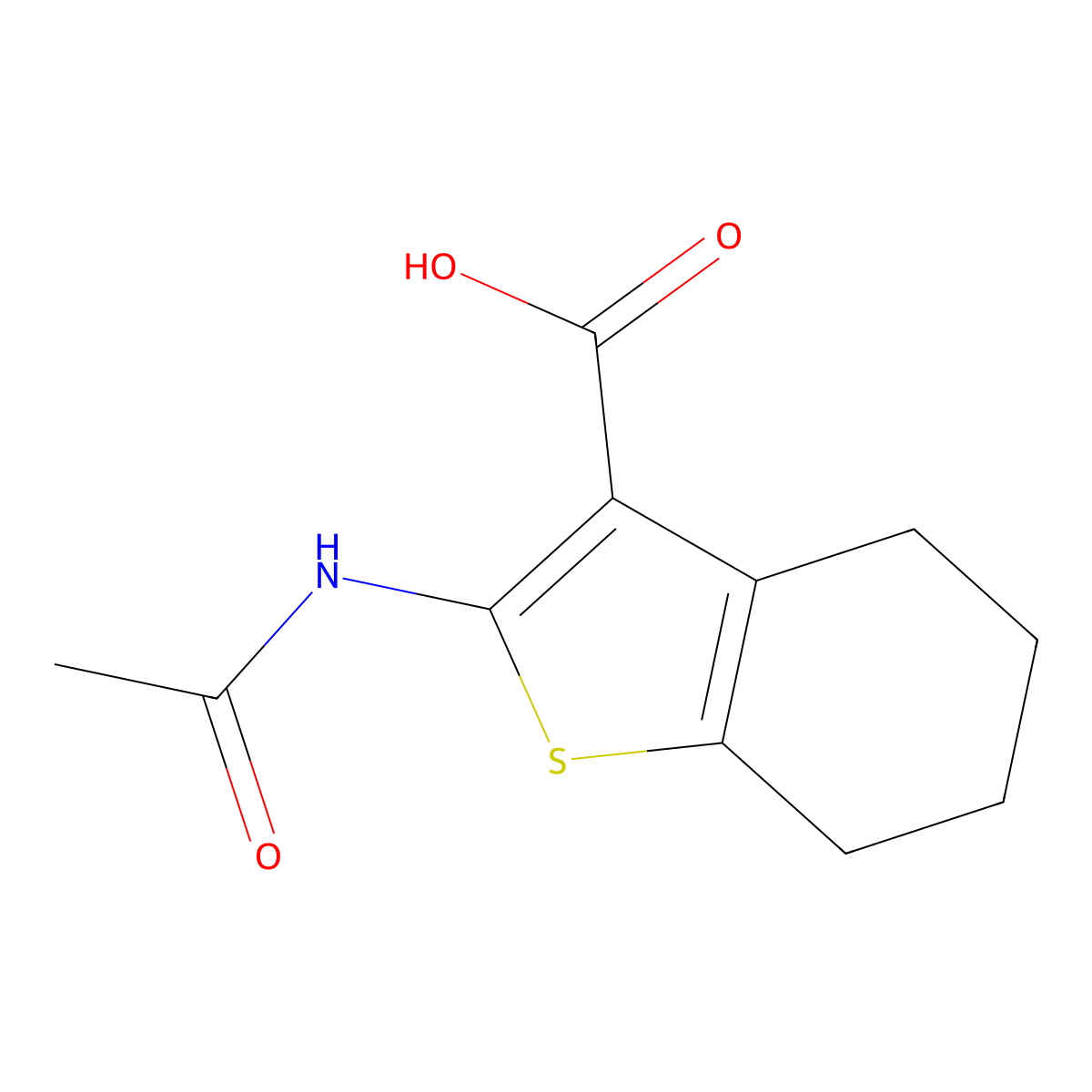 2-Acetamido-4,5,6,7-tetrahydro-1-benzothiophene-3-carboxylic acid molecular structure, CAS 13130-43-3