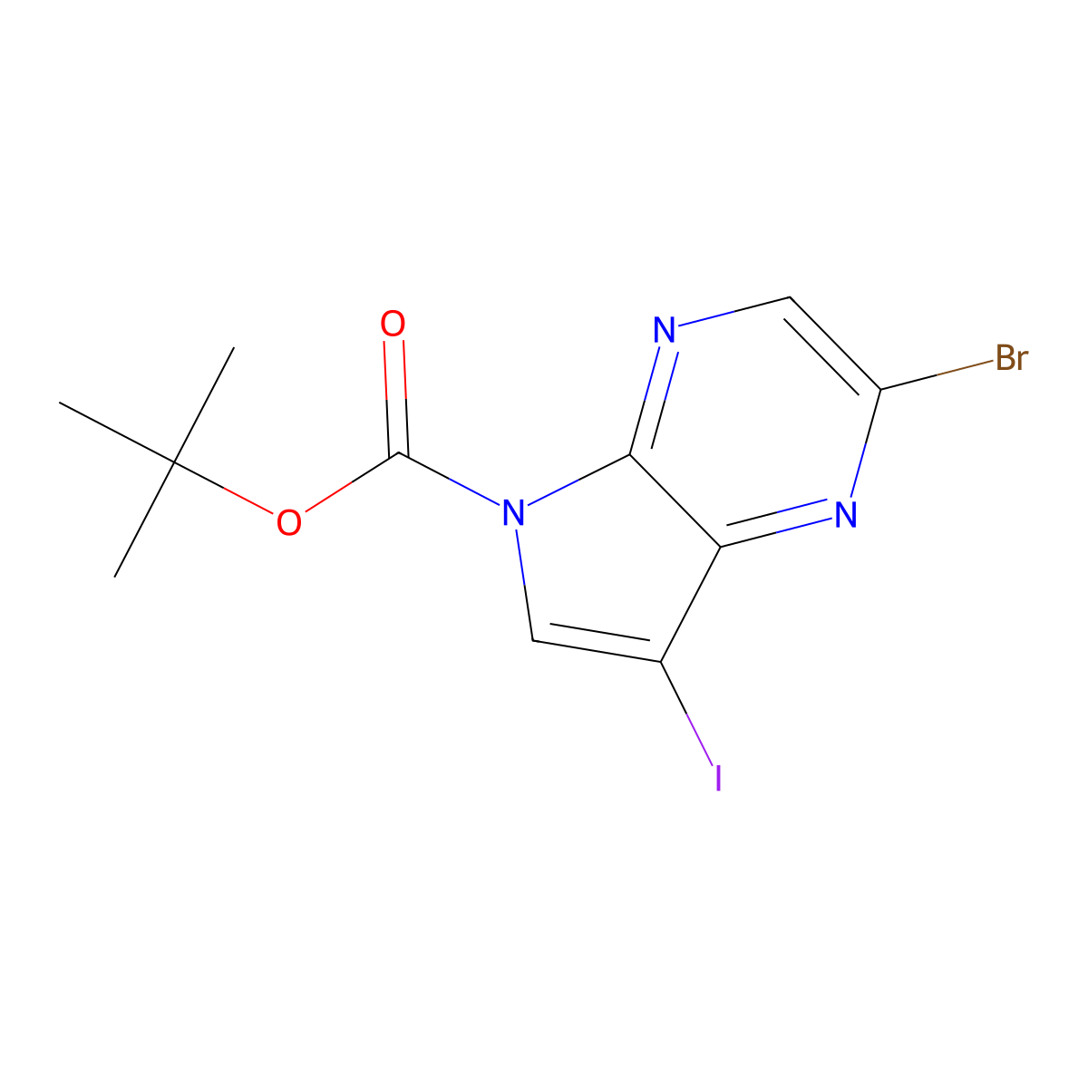 tert-Butyl 2-bromo-7-iodo-5H-pyrrolo[2,3-b]pyrazine-5-carboxylate molecular structure, CAS 1313008-84-2