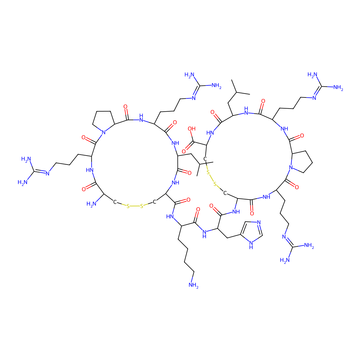 H-Cys(1)-Arg-Pro-Arg-Leu-Cys(1)-Lys-His-Cys(2)-Arg-Pro-Arg-Leu-Cys(2)-OH molecular structure, CAS 1313027-43-8