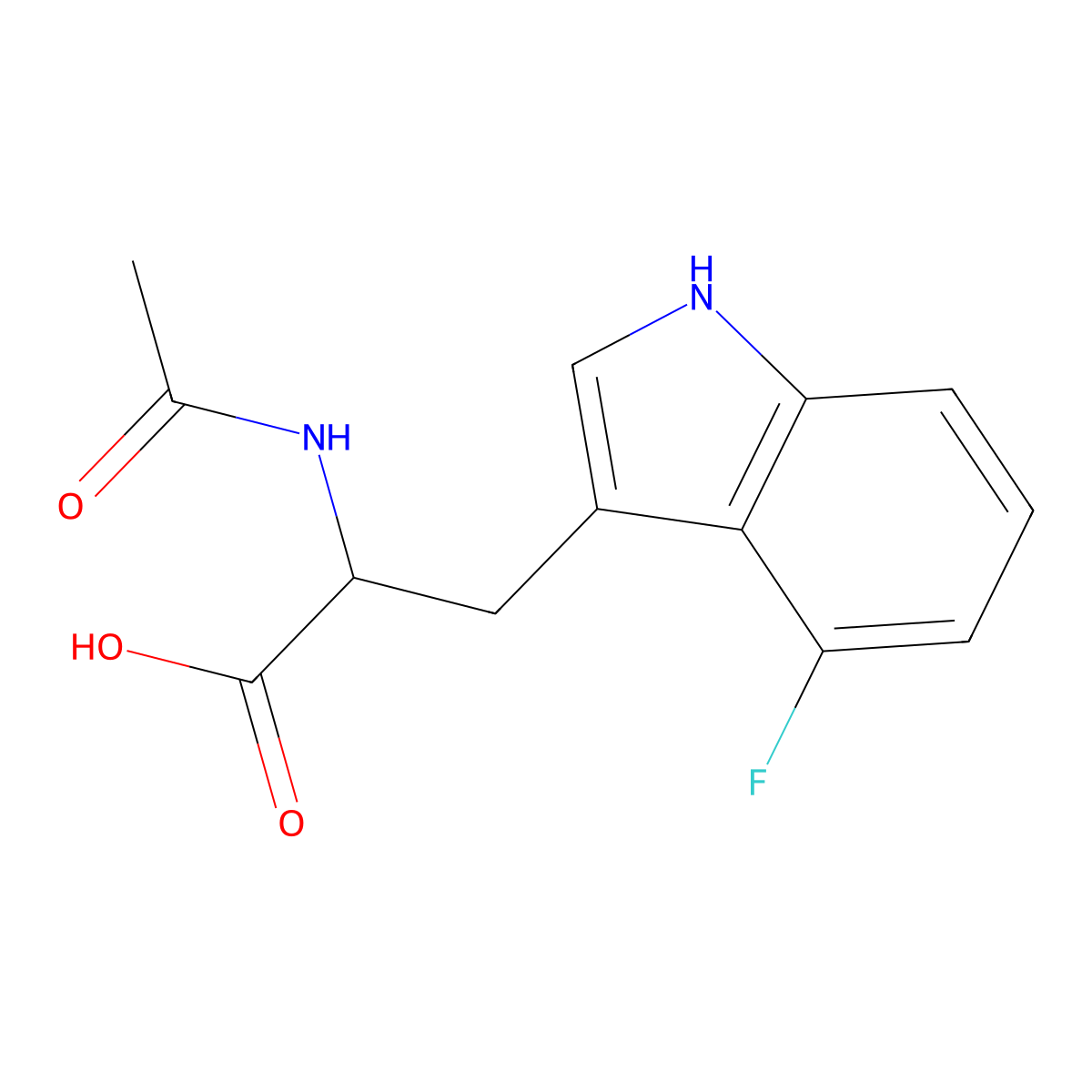 2-acetamido-3-(4-fluoro-1H-indol-3-yl)propanoic acid molecular structure, CAS 1313033-03-2