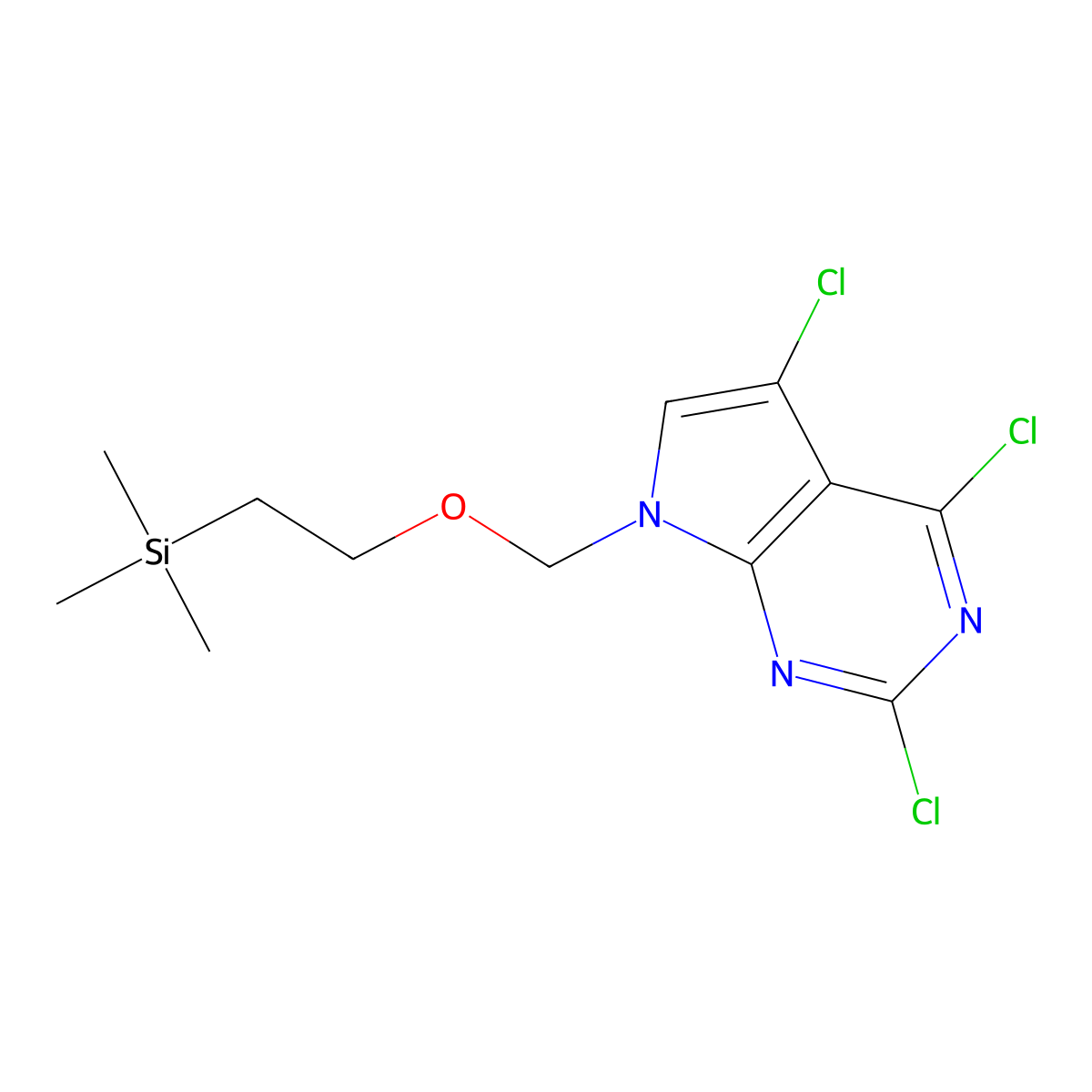 2,4,5-trichloro-7-((2-(trimethylsilyl)ethoxy)methyl)-7H-pyrrolo[2,3-d]pyrimidine molecular structure, CAS 1313036-72-4