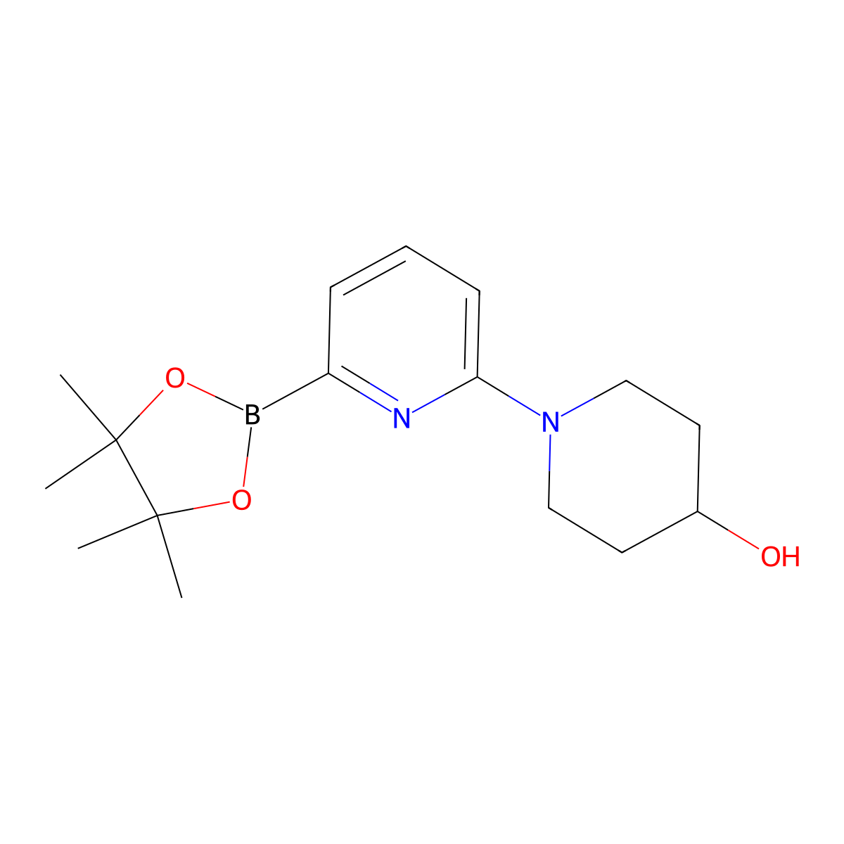 1-(6-(4,4,5,5-Tetramethyl-1,3,2-dioxaborolan-2-yl)pyridin-2-yl)piperidin-4-ol molecular structure, CAS 1313040-65-1