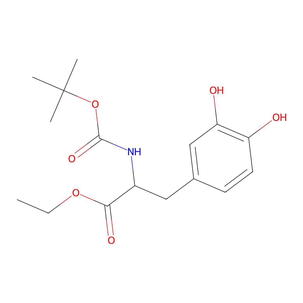 ethyl (2S)-2-{[(tert-butoxy)carbonyl]amino}-3-(3,4-dihydroxyphenyl)propanoate molecular structure, CAS 1313214-06-0