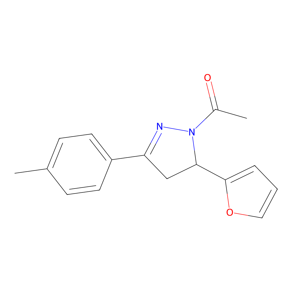 1-(5-(furan-2-yl)-3-(p-tolyl)-4,5-dihydro-1H-pyrazol-1-yl)ethanone molecular structure, CAS 131336-69-1
