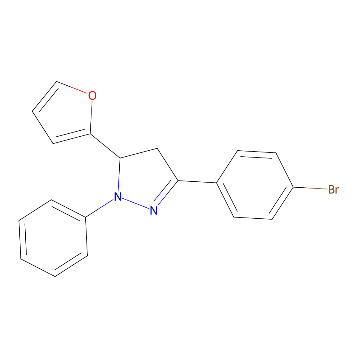 5-(4-Bromophenyl)-3-(furan-2-yl)-2-phenyl-3,4-dihydropyrazole molecular structure, CAS 131336-71-5
