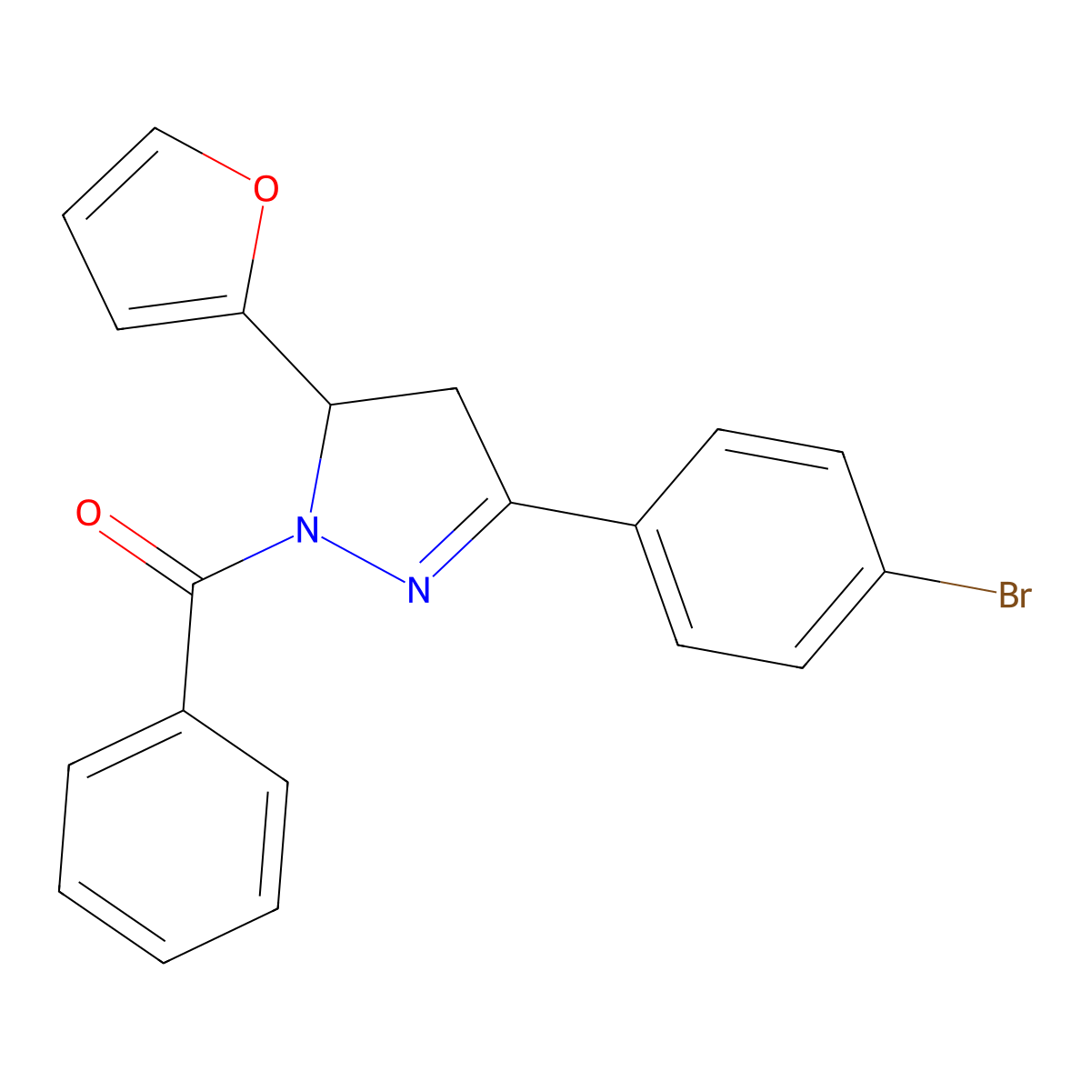 [5-(4-Bromophenyl)-3-(furan-2-yl)-3,4-dihydropyrazol-2-yl]-phenylmethanone molecular structure, CAS 131336-75-9