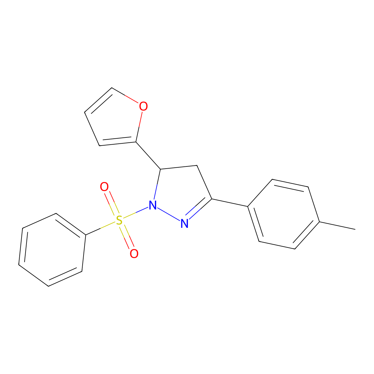 5-(furan-2-yl)-1-(phenylsulfonyl)-3-(p-tolyl)-4,5-dihydro-1H-pyrazole molecular structure, CAS 131336-76-0