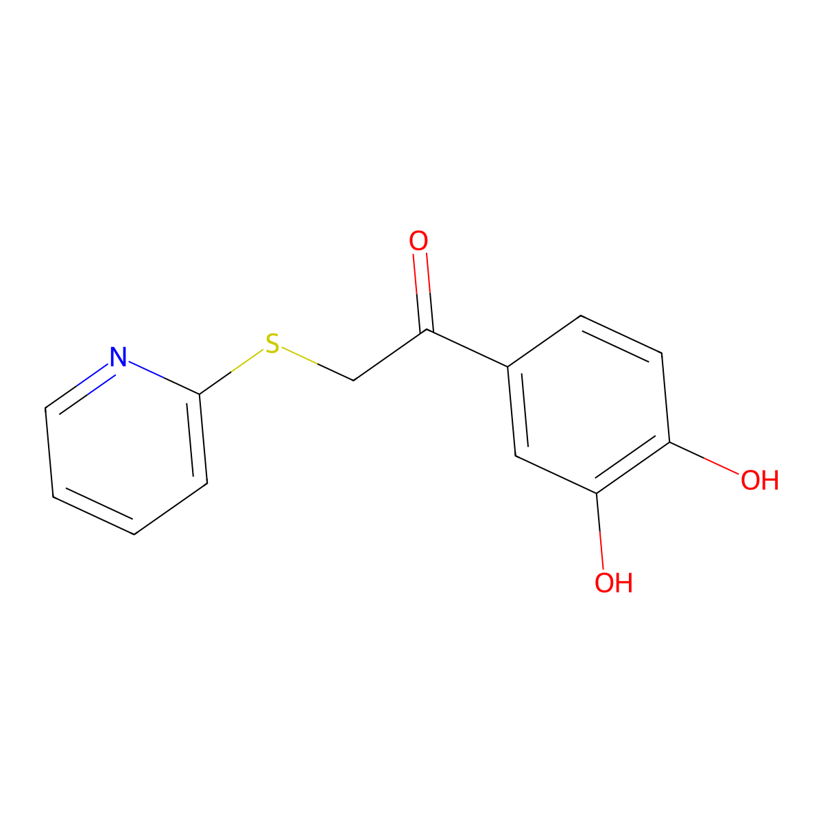 1-(3,4-Dihydroxyphenyl)-2-(pyridin-2-ylsulfanyl)ethan-1-one molecular structure, CAS 13134-60-6