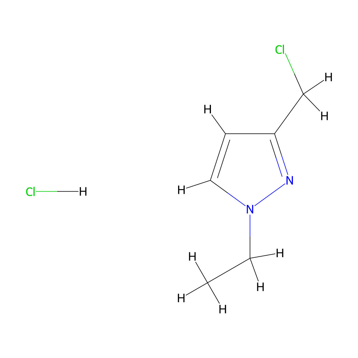 3-(chloromethyl)-1-ethyl-1H-pyrazole hydrochloride molecular structure, CAS 1313410-14-8
