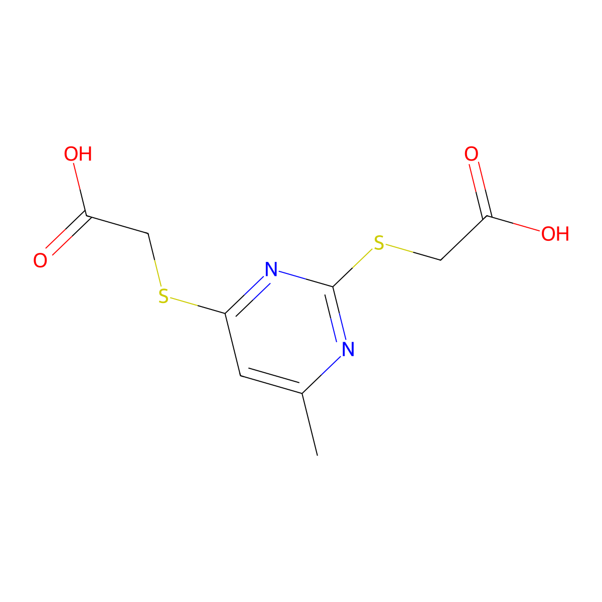 2-[2-(Carboxymethylsulfanyl)-6-methylpyrimidin-4-yl]sulfanylacetic acid molecular structure, CAS 131342-66-0