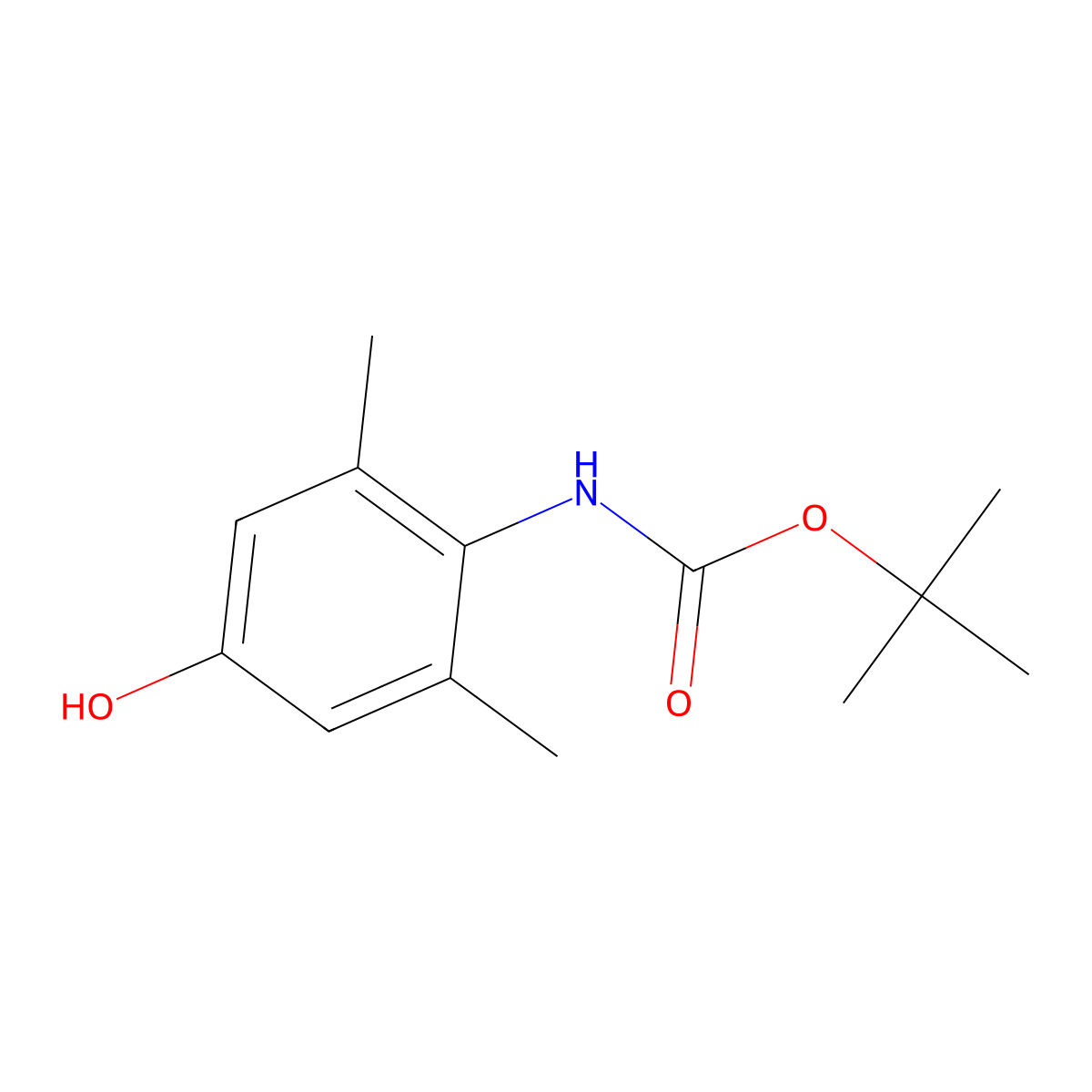 Tert-butyl 4-hydroxy-2,6-dimethylphenylcarbamate molecular structure, CAS 1313430-55-5