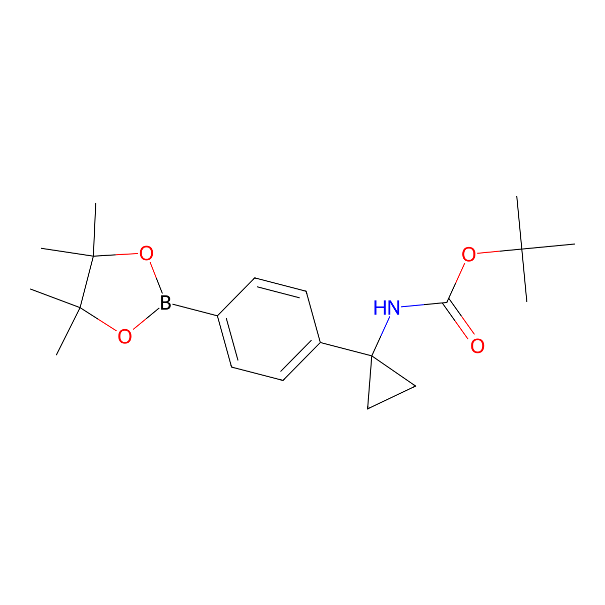 tert-Butyl (1-(4-(4,4,5,5-tetramethyl-1,3,2-dioxaborolan-2-yl)phenyl)cyclopropyl)carbamate molecular structure, CAS 1313441-88-1