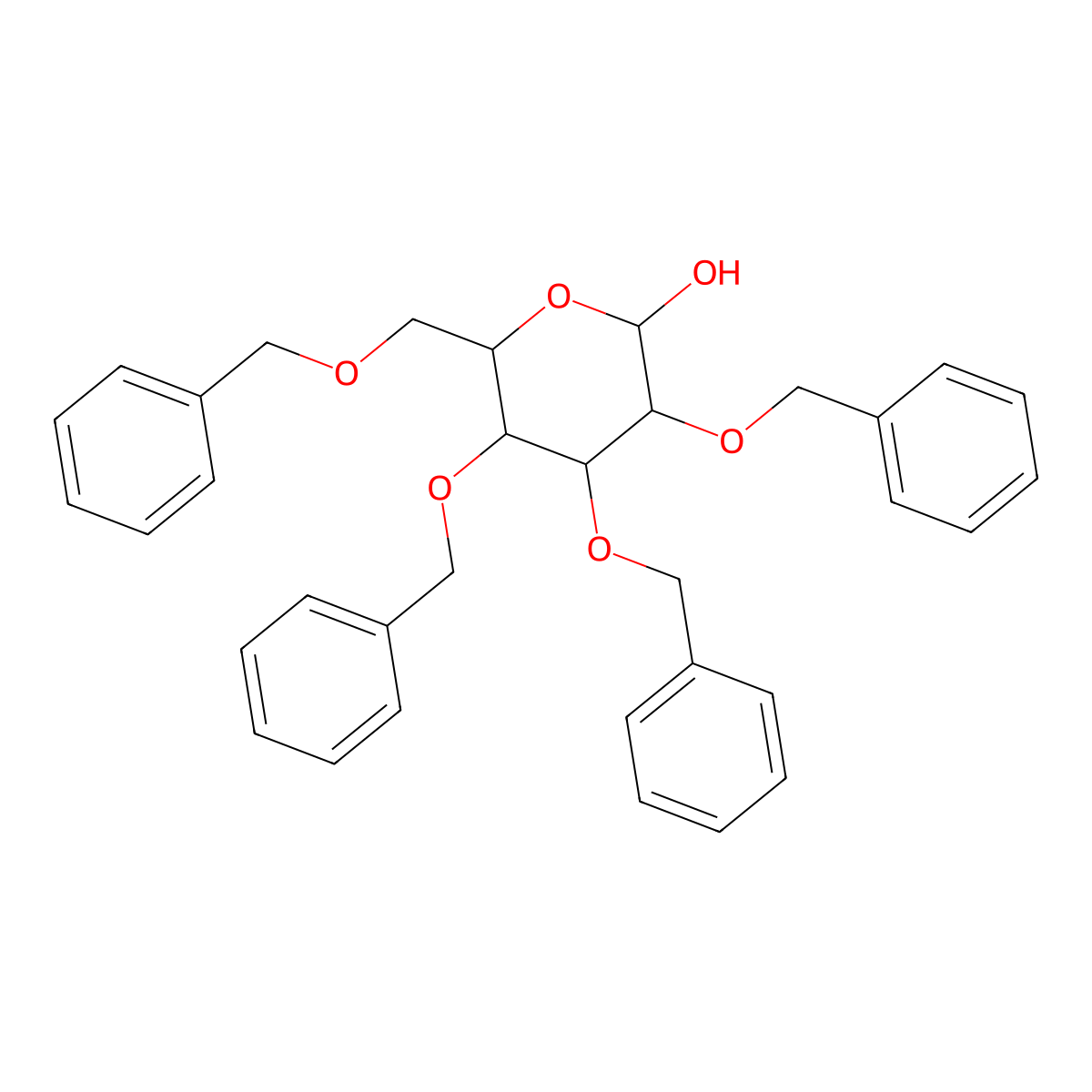 2,3,4,6-Tetra-O-benzylhexopyranose molecular structure, CAS 131347-08-5